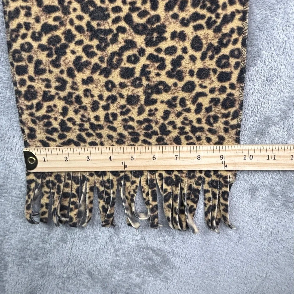 Merona Leopard Print‎ Fleece Scarf Brown Tan Animal Print Fringe Trim One Size